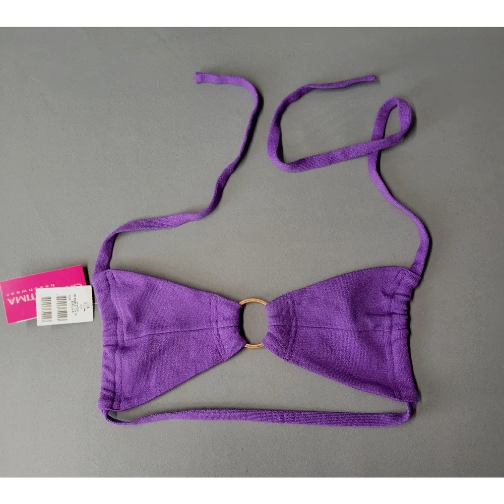Cia Maritima 2 Piece Bikini Womens Large Purple Bandeau Top Floral Beachwear New